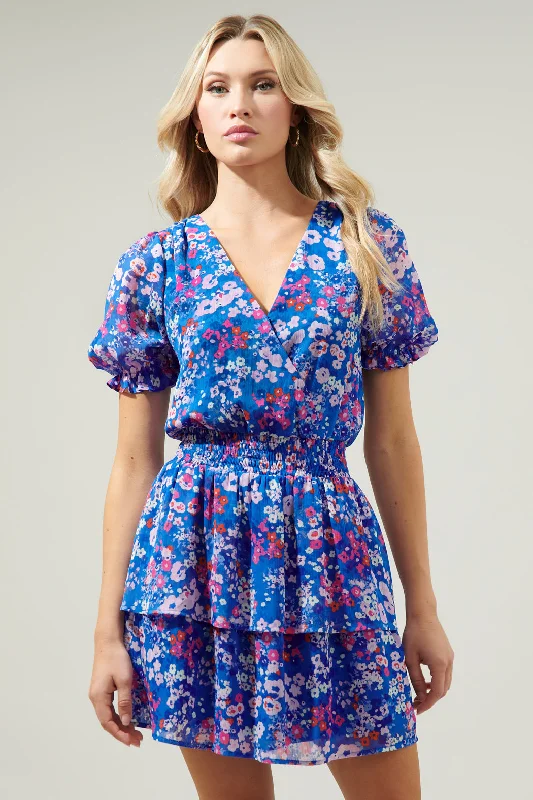 Flash Sales This Week Junie Floral Amina Surplice Ruffle Mini Dress