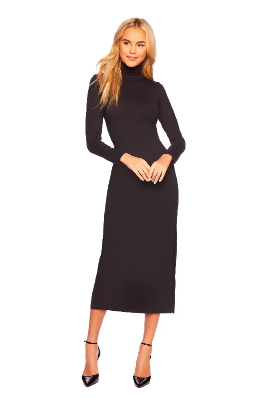 Trendy Women's Apparel long sleeve turtleneck slit dress