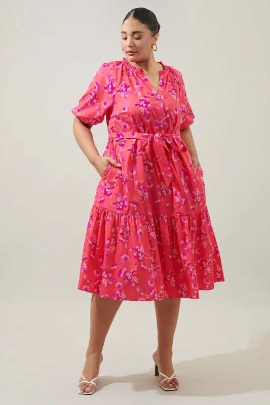 Women's Seasonal Wardrobe Clothing Magnolis Rhubarb Wynette Tiered Midi Dress Curve