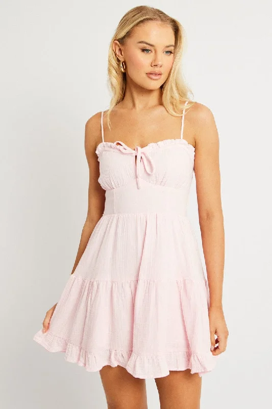 Women's Trendy Clothes Pink Fit And Flare Dress Strappy Mini