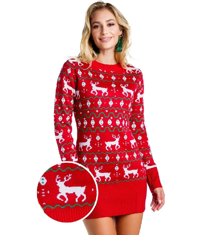 Women's Clothes And Garments Women's Red Reindeer Sweater Dress