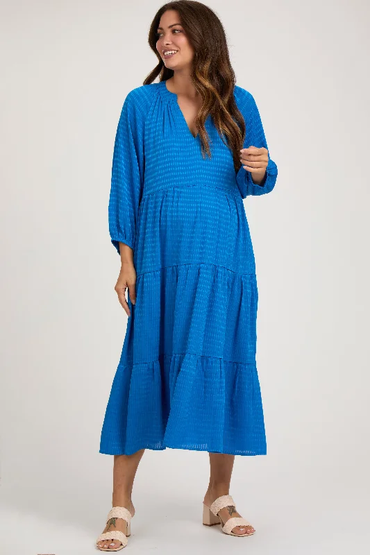 Outlet Clothing Royal Textured Tiered Maternity Midi Dress