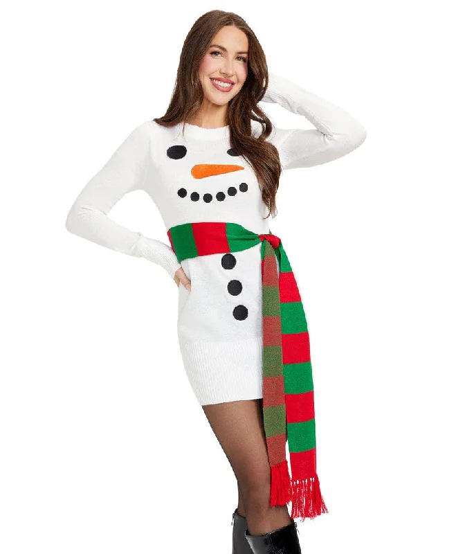 Women's Elegant Formal Outfit Women's Snowman Scarf Sweater Dress