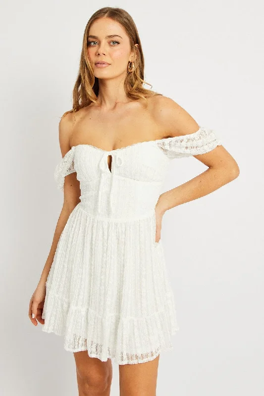 Fashion-forward Women's Wear White Fit And Flare Dress Mini Lace