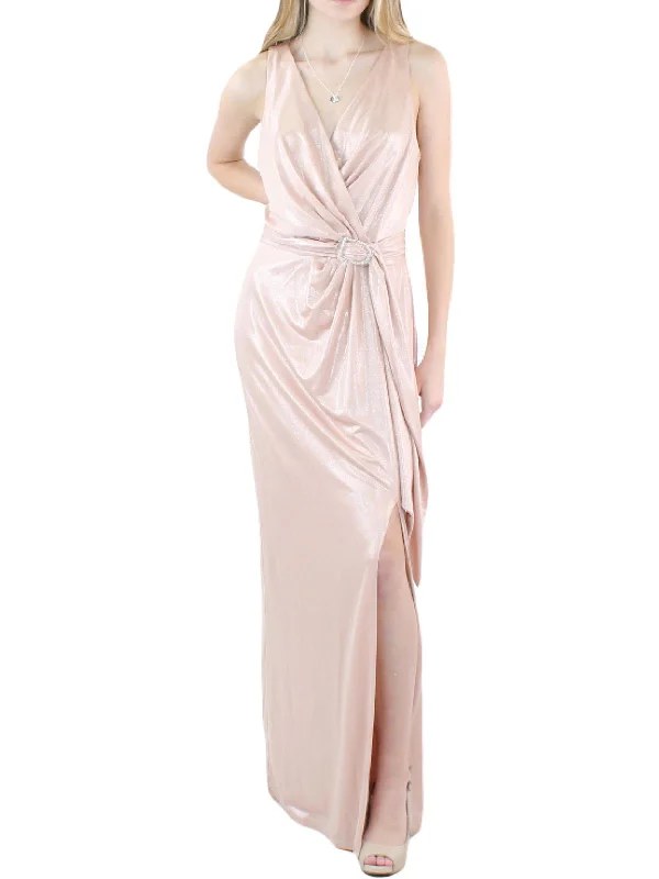 Stylish Women's Garments Womens Faux Wrap Long Evening Dress