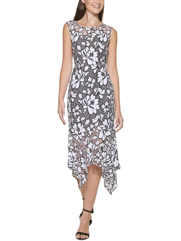 Elegant Women's Fashion Womens Floral Netted Midi Fit & Flare Dress