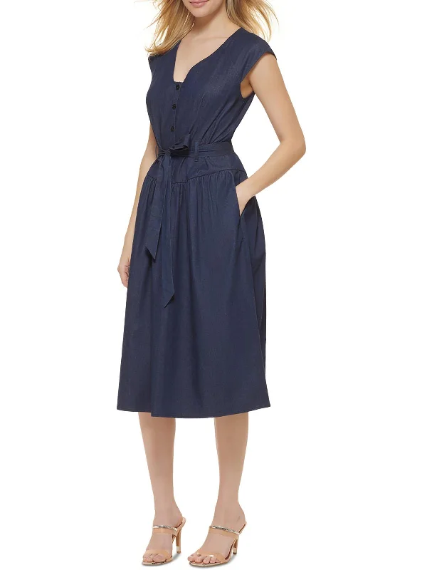 Classic Clothes For Women Womens Half-button Belted Midi Dress