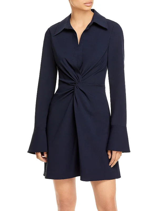 Women's Vintage-Inspired Clothing Womens Knot-Front Mini Shirtdress