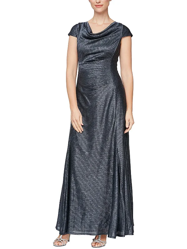 Women Wear Boutique Womens Metallic Cowl Neck Evening Dress