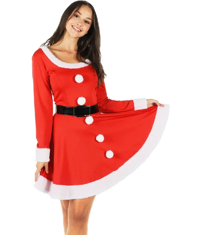 Women's Casual Wear Clothes Santa Spinner Dress with Belt