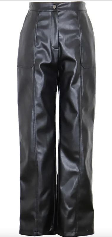 Formal Outfit For Women Black Vegan Leather Pants by Lucy Paris