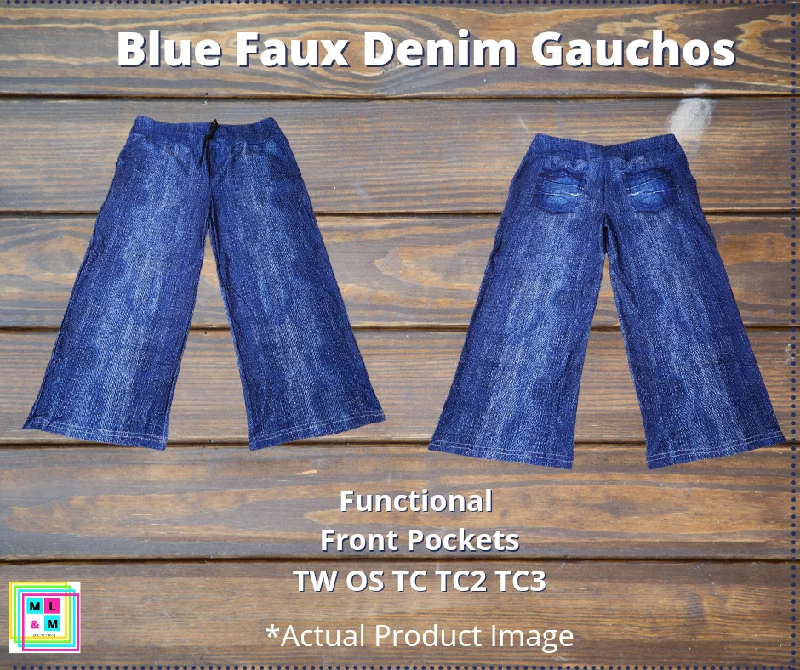 Women's Apparel Blue Faux Denim Capri Gauchos