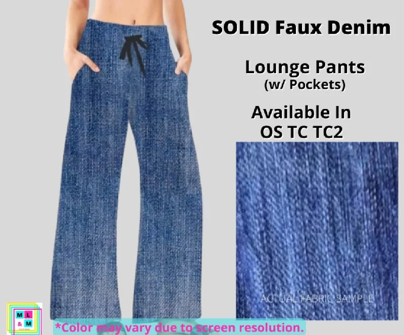 Casual Apparel For Women Blue Faux Denim Full Length Lounge Pants