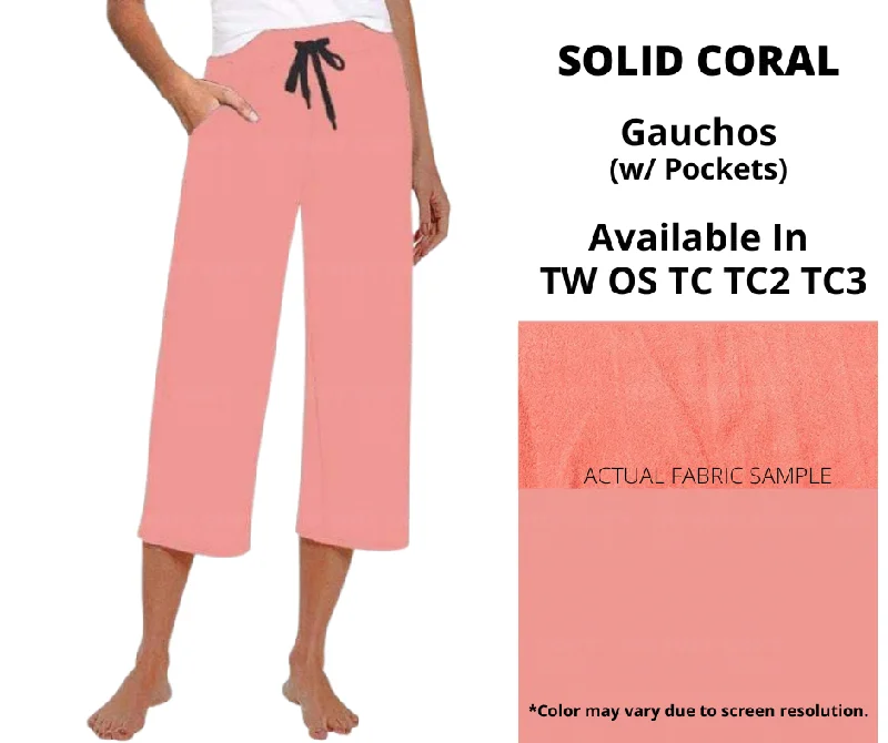 Women's Activewear Apparel Solid Coral Capri Gauchos