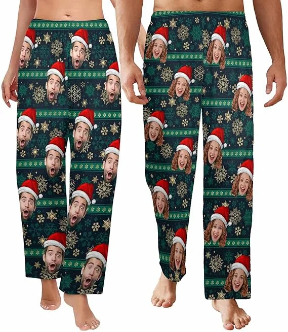 Clothing Sales Custom Face Pajama Pants for Women Men Snowflake Printed Pj Loose Fit Lounge Pants