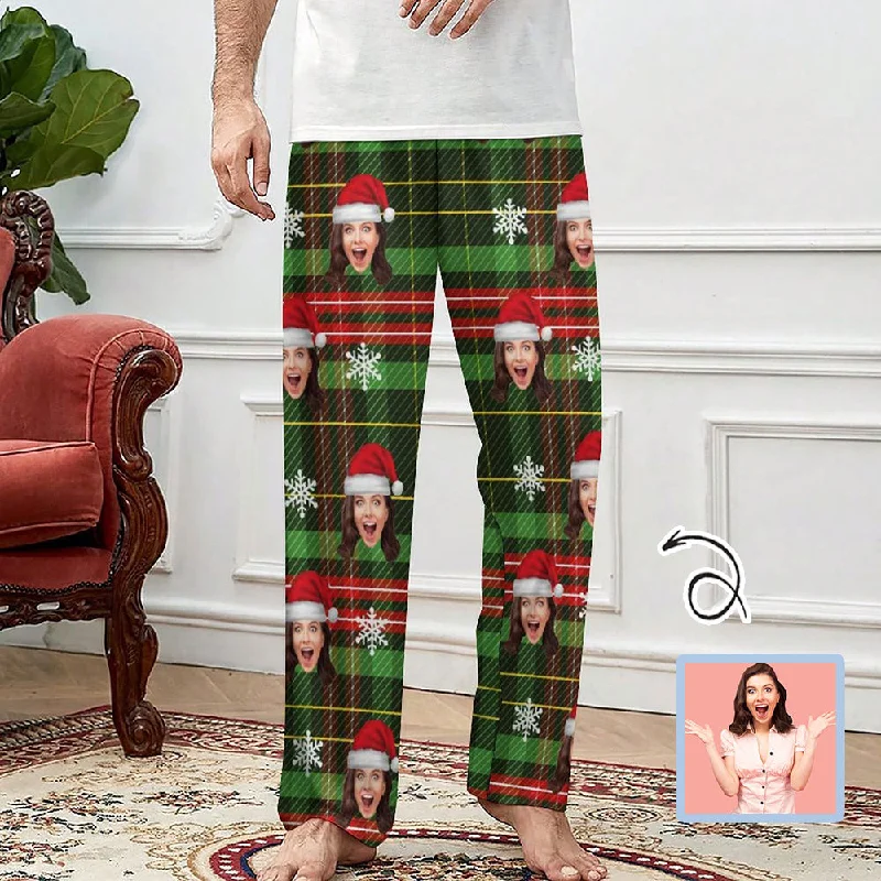 Women's Clothing For Outdoor Events Custom Face Red Green Squares Slumber Party Unisex Long Pajama Pants For Men Women Kids