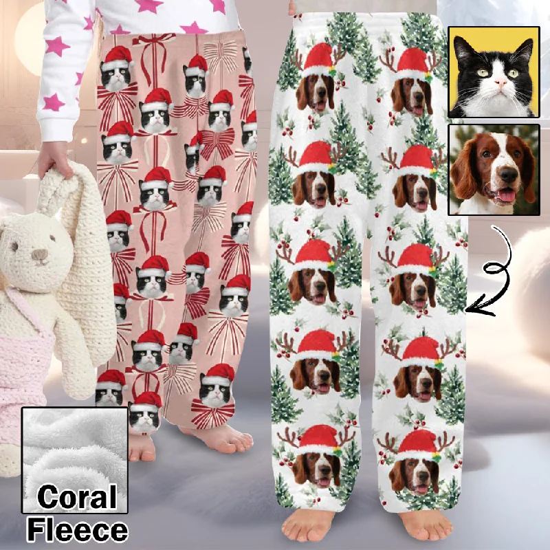 Women's Seasonal Apparel Flannel Pants for 2-15Y Kids-Custom Pet Photo Pajama Pants 100% Soft Flannel For Winter For Christmas