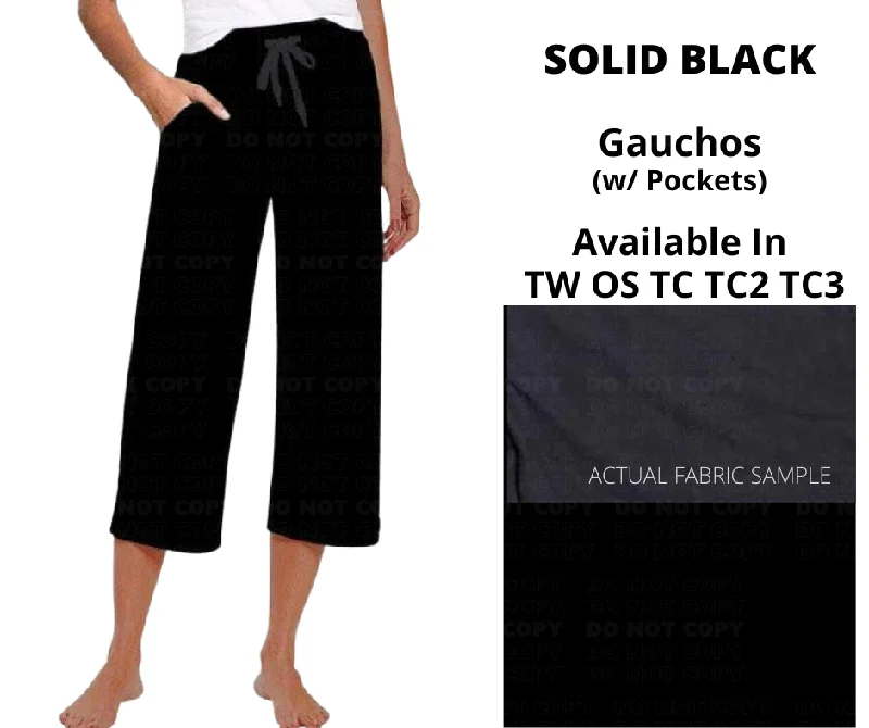 Women's Formal Apparel Solid Black Capri Gauchos