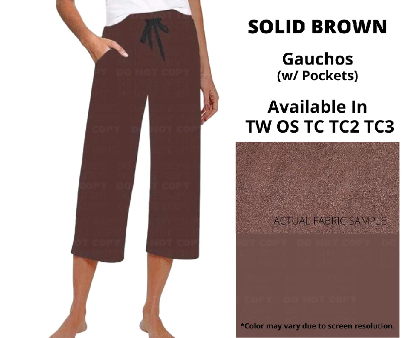 Vintage-Inspired Women's Apparel Solid Brown Capri Gauchos