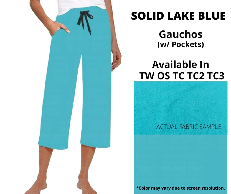 Women's Athleisure Apparel Solid Lake Blue Capri Gauchos