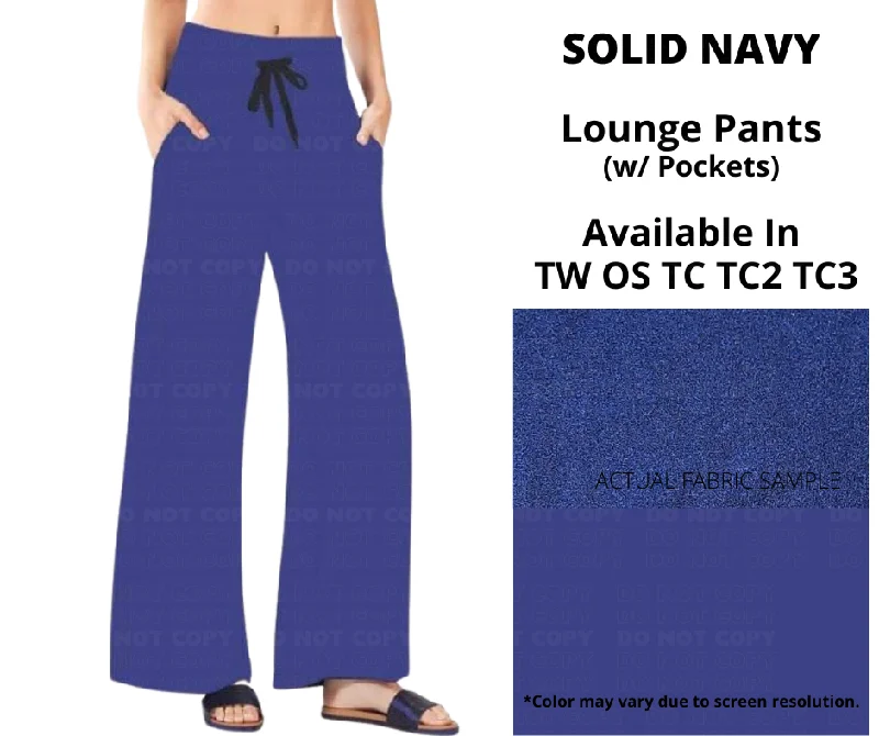 Fashionable Women's Clothes Solid Navy Full Length Lounge Pants