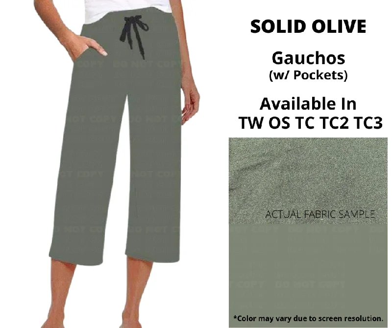 Women's Wedding Apparel Solid Olive Capri Gauchos