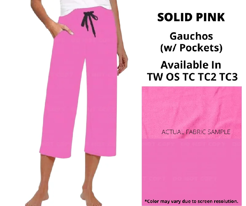 Women's Clothing Apparel Solid Pink Capri Gauchos