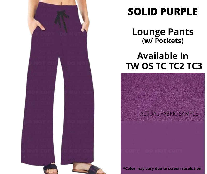 Women's Plus-Size Clothes Solid Purple Full Length Lounge Pants