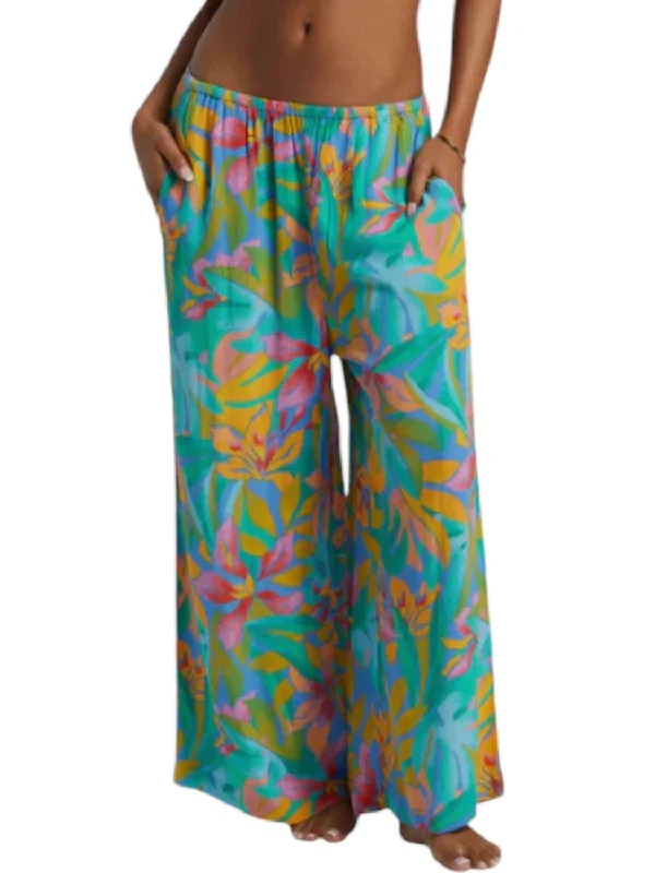 Plus-Size Women's Garments Sun Catcher Elastic Waist Printed Pants In Marina